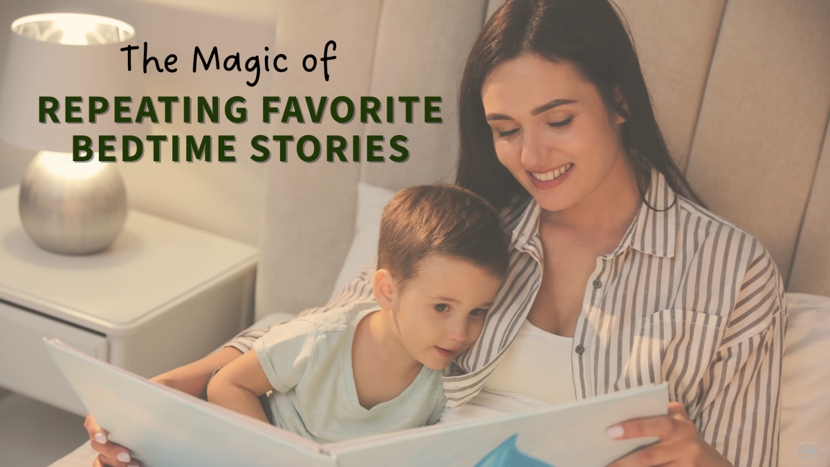 Parent reading a picture book with a child at bedtime showing how kids enjoy repeating favorite stories and familiar books